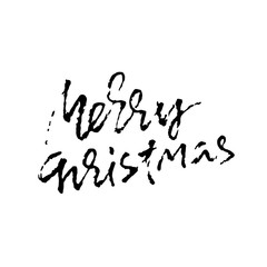 Merry Christmas. Holiday modern dry brush ink lettering for greeting card. Vector illustration.