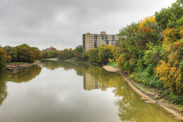 Fototapeta na wymiar Assiniboine River view in Winnipeg, Manitoba