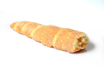 sweet breads cream roll on white background.