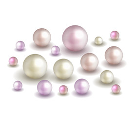 Pack nature ,sea pearl background with small and big white pearls . Vector illustration