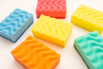 kitchen sponges on white background