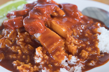 Crispy pork in sauce with rice