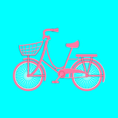 Pink bike on blue background. 3D vector illustration. Paper cut out art style.