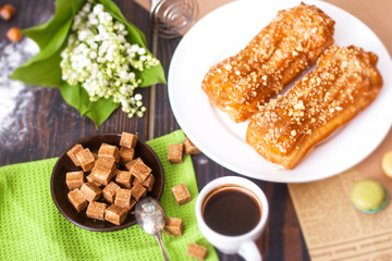 Homemade eclairs. Preparation of eclairs in the home kitchen.