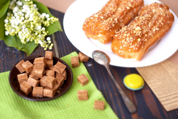 Homemade eclairs. Preparation of eclairs in the home kitchen.