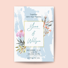 wedding invitation with floral watercolor and swatches brus