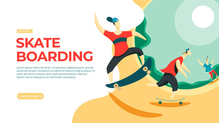 Young skateboarders training on the ramp.