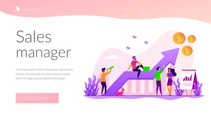 Business strategy, financial analytics. Profit increasing. Sales growth, sales manager, accounting, sales promotion and operations concept. Website homepage header landing web page template.
