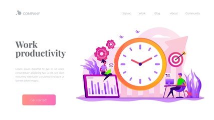 Time management and workflow organization. Work planning and scheduling. Productivity improvement, efficiency of production, qualification concept. Website homepage header landing web page template.