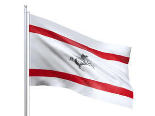 Tuscany (Region of Italy) flag waving on white background, close up, isolated. 3D render