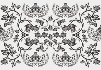 Indonesian typical flora motif, black and white