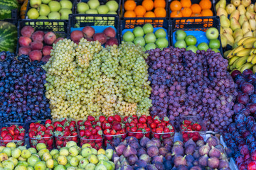 Organic fruits at the farmers market in Bodrum, Turkey