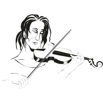 Sad violin musician. Vector illustration.