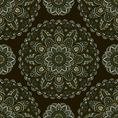 Mandala vector seamless pattern background. Tribal ornament.