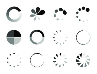 collection of circle loader, wait load spining circle, buffering waiting, upload indicator, vector set icon.