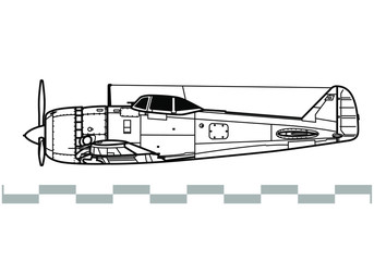 Nakajima Ki-44 Shoki, Tojo. Outline vector drawing