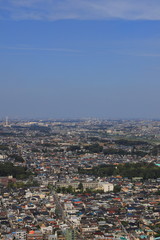 Fototapeta na wymiar Aerial view of the suburbs of Tokyo, Ichikawa, Japan. Copy space.