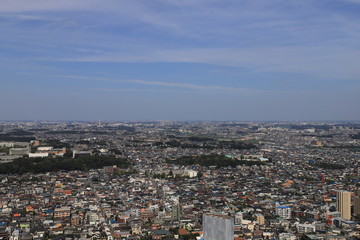 Fototapeta na wymiar Aerial view of the suburbs of Tokyo, Ichikawa, Japan. Copy space.