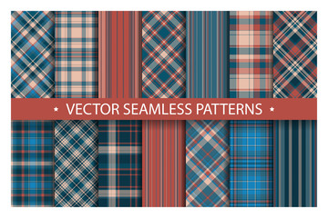 Tartan set pattern seamless plaid vector. Geometric background fabric texture. Modern check fashion template for textile print, wrapping paper, gift card, wallpaper flat design. - obrazy, fototapety, plakaty