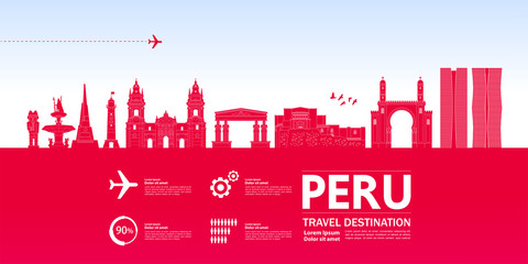 Fototapeta premium Peru travel destination grand vector illustration.