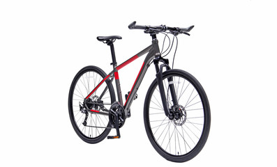 Fototapeta na wymiar Isolated Hybrid Gent Mountain Bike With Black And Red Color