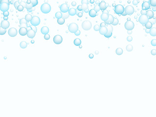 Fototapeta na wymiar Blue soap foam bubbles vector concept, abstract shampoo soapy effect background.