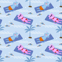 Cute cat floating on air pool water mattress.