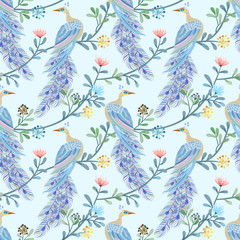 Beautiful peacock seamless pattern.