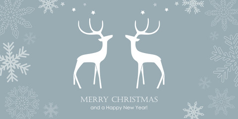 christmas greeting card with reindeers and snowflake border vector illustration EPS10