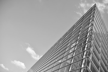 Modern city office building exterior. Black and white.