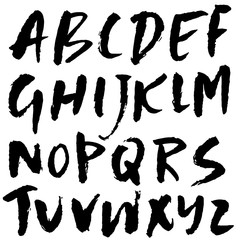 Hand drawn dry brush font. Modern brush lettering. Grunge style alphabet. Vector illustration.
