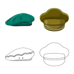 Isolated object of headgear and cap sign. Set of headgear and accessory stock symbol for web.