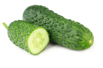 fresh cucumbers with slices isolated on white background