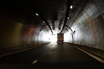 Heavy truck in a tunnel in Europe