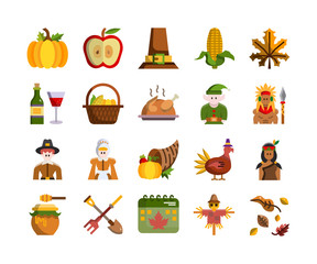 Thanksgiving and autumn season flat icon, vector and illustration