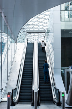 Modern Escalators In Train Station