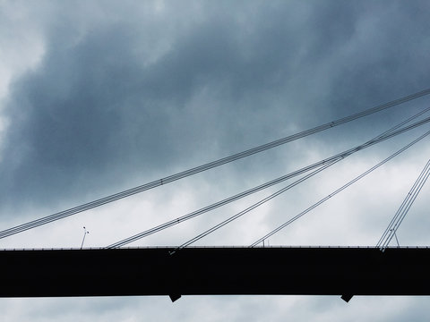Direct view of hanging bridge held by thick wires