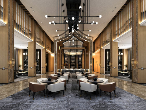 3d render of hotel lobby