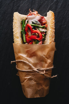 Italian sandwich wrapped in butcher paper