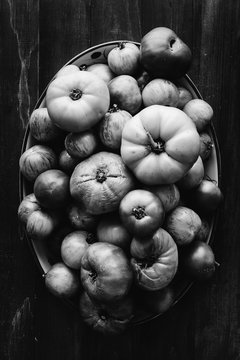 Top angle view of tomatoes in basket