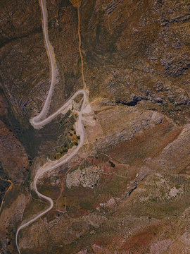 Aerial view of road in Tilos Island