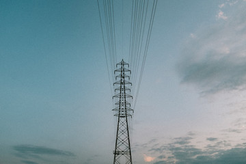 Low angle view of electricity grid