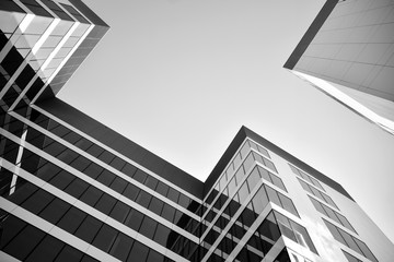 Fototapeta premium Modern city office building exterior. Black and white.