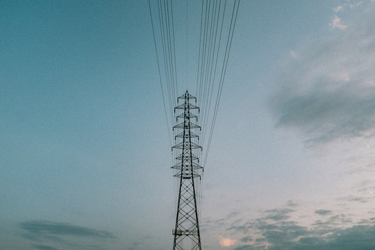 Low angle view of electricity grid