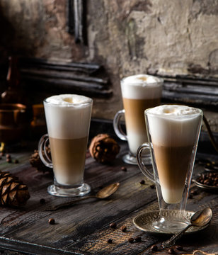 foamy layered hot coffee drink latte
