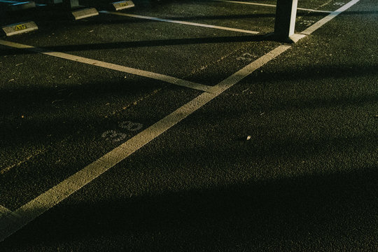Close up view of parking spaces in garage