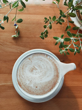 Overhead view of coffee on table