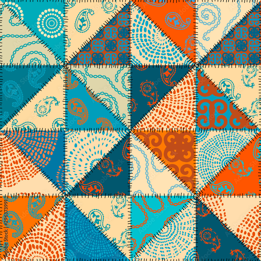 Leinwandbilder Seamless background pattern. Patchwork pattern of triangle shapes in indian style. Vector image
