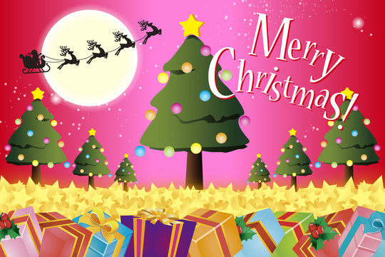 ベクターイラスト,クリスマスカード,クリスマスツリー,もみの木,楽しいパーティー,飾り,無料素材,赤