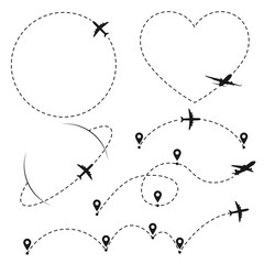 Airplane flight route with pins